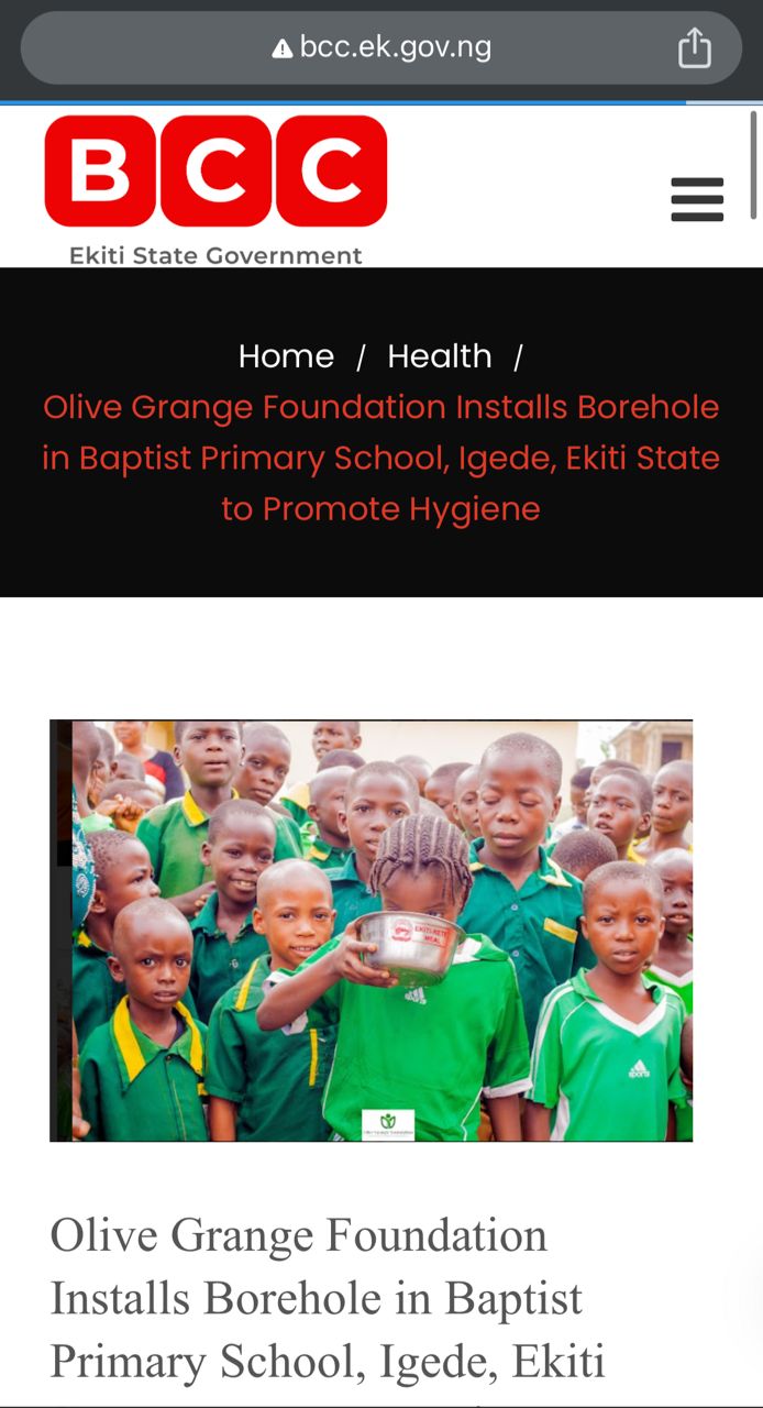 EKITI STATE GOVERNMENT RECOGNIZES OLIVE GRANGE FOUNDATION